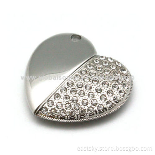 Promotional Jewelry Heart USB Flash Drive, Made of Metal and Jewelry Shell, 64MB to 32GB Capacity
